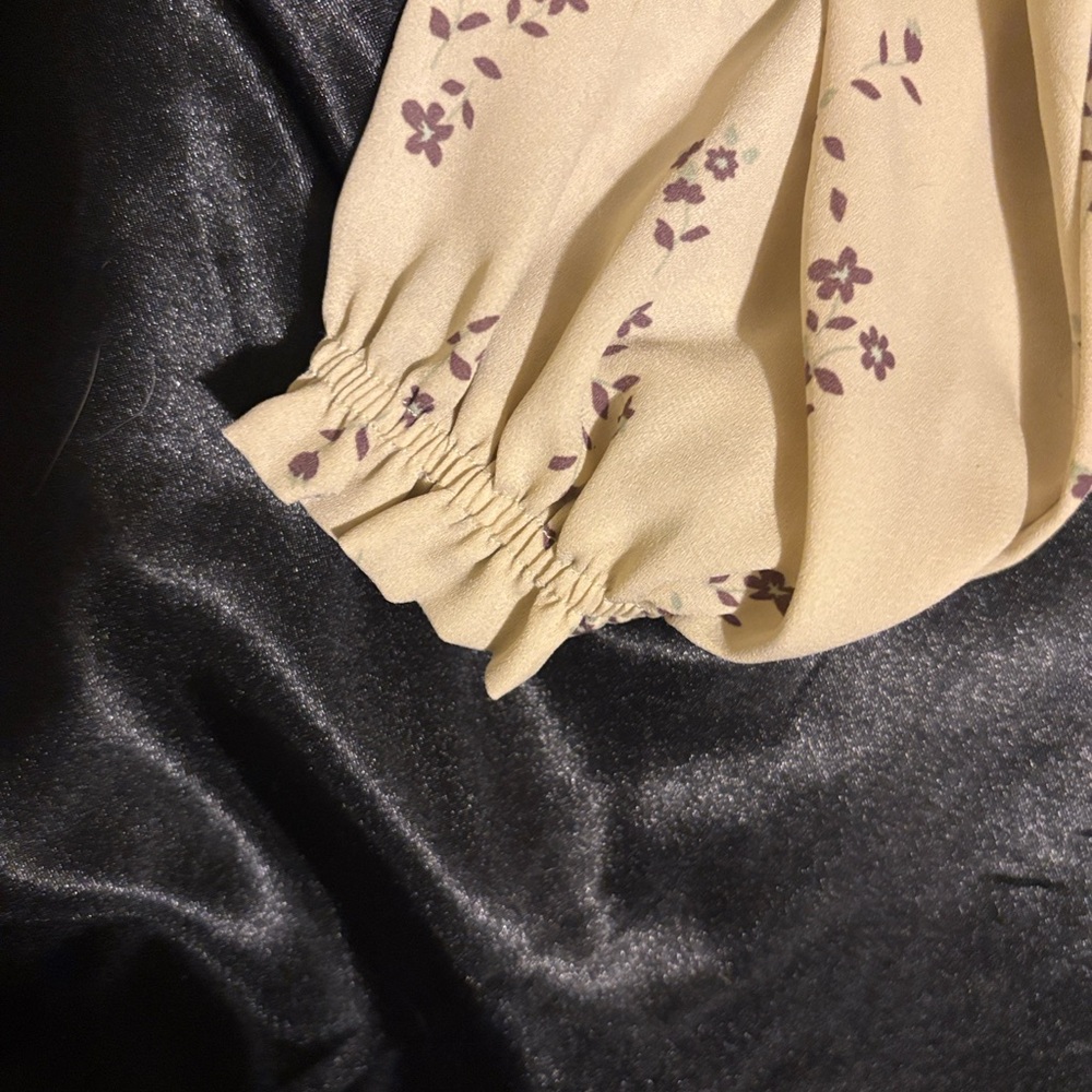 Love Tree Cream Top with Purple Floral Pattern